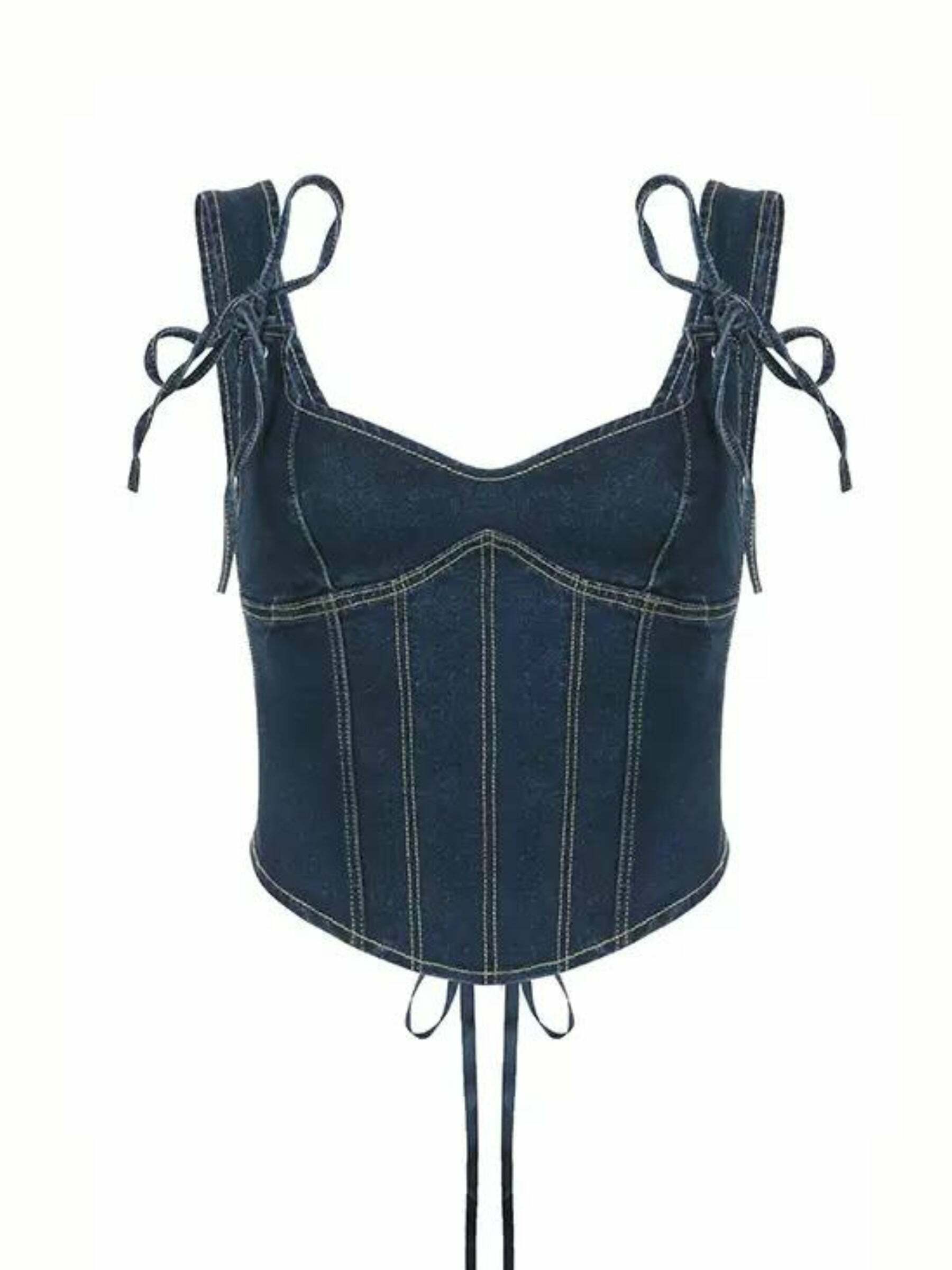 Lena Strappy Denim Corset Top - Y2K Summer Grunge, 90s Retro, Y2K Party & Club Outfits