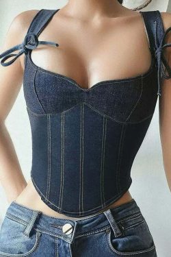 Lena Strappy Denim Corset Top - Y2K Summer Grunge, 90s Retro, Y2K Party & Club Outfits