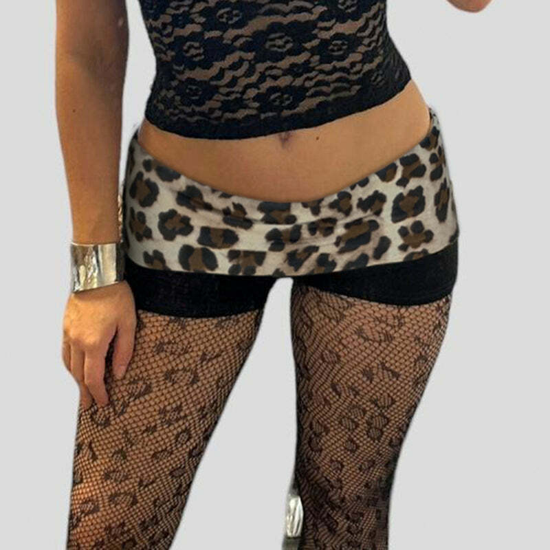 Leopard Print Low Waist Y2K Shorts & Top - 90s Grunge Summer Outfit, Retro Y2K Fashion