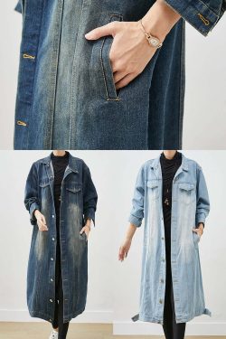 Light Blue Denim Trench - Oversized Button Down Y2K Summer Grunge 90s Fashion Retro Style