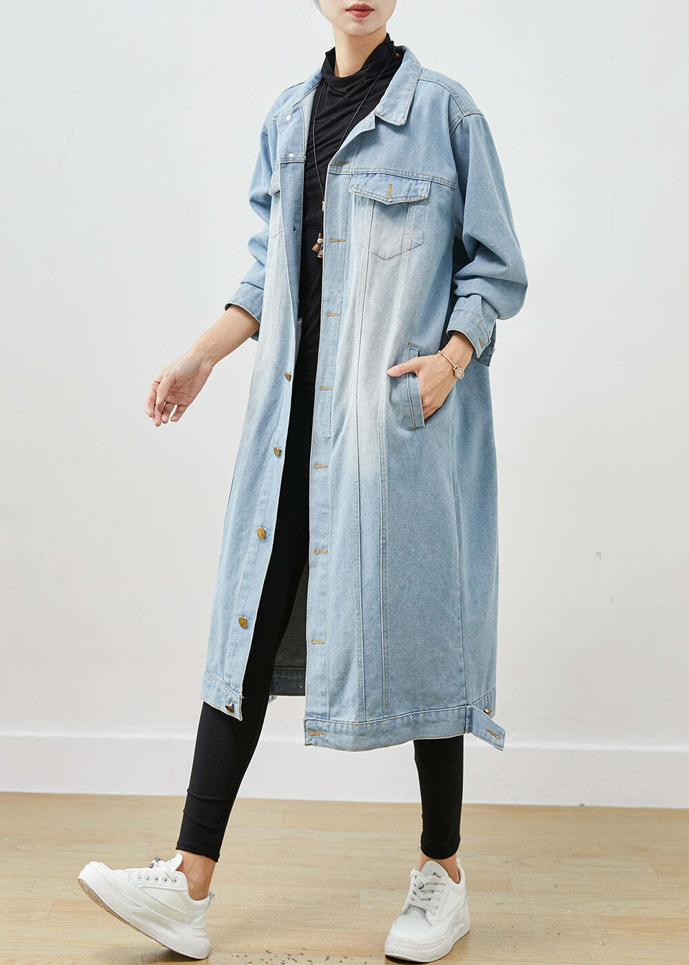 Light Blue Denim Trench - Oversized Button Down Y2K Summer Grunge 90s Fashion Retro Style