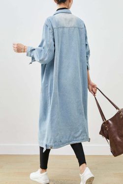 Light Blue Denim Trench - Oversized Button Down Y2K Summer Grunge 90s Fashion Retro Style