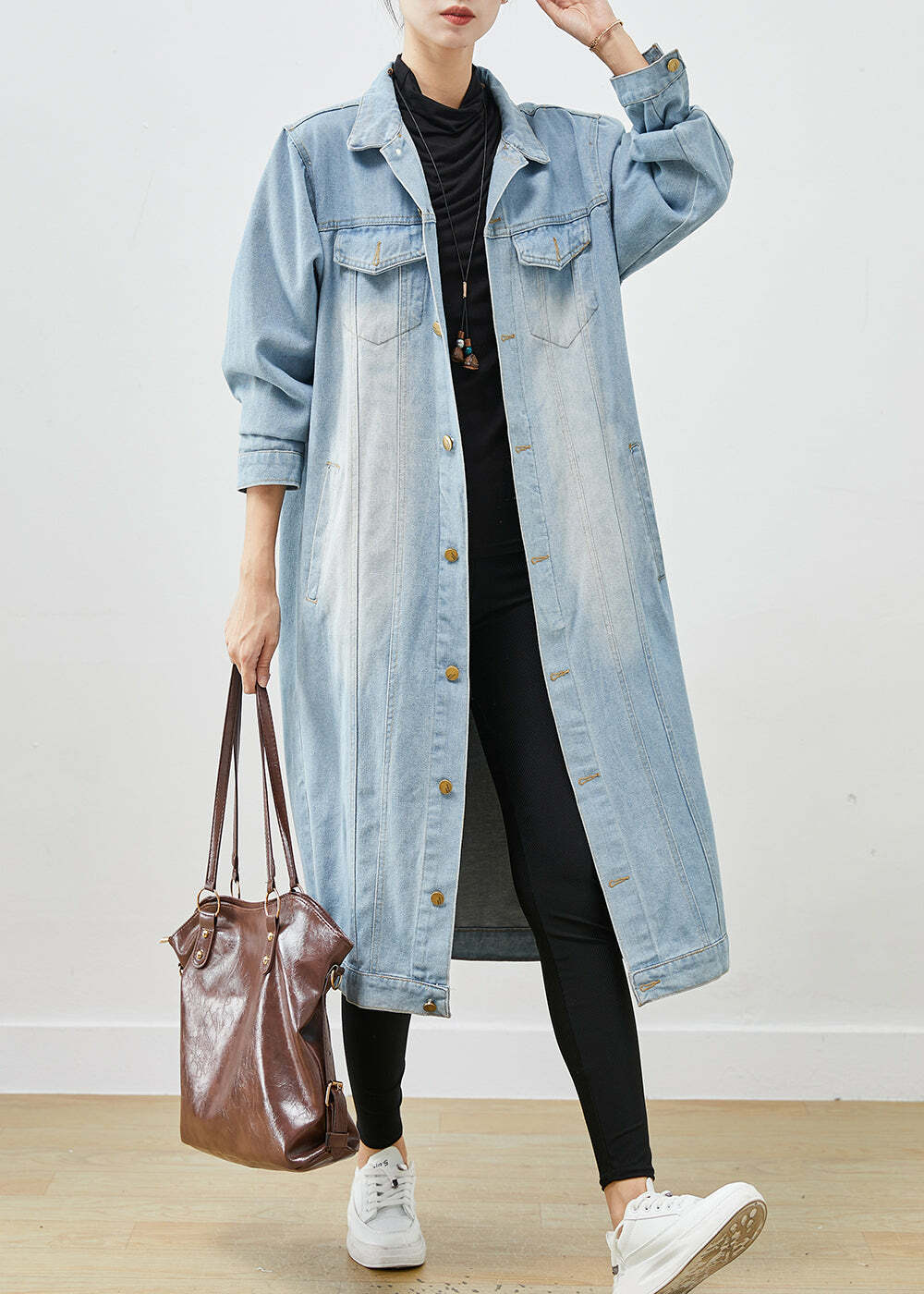 Light Blue Denim Trench - Oversized Button Down Y2K Summer Grunge 90s Fashion Retro Style
