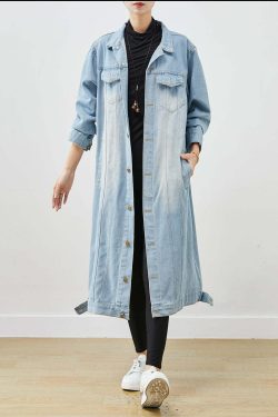 Light Blue Denim Trench - Oversized Button Down Y2K Summer Grunge 90s Fashion Retro Style