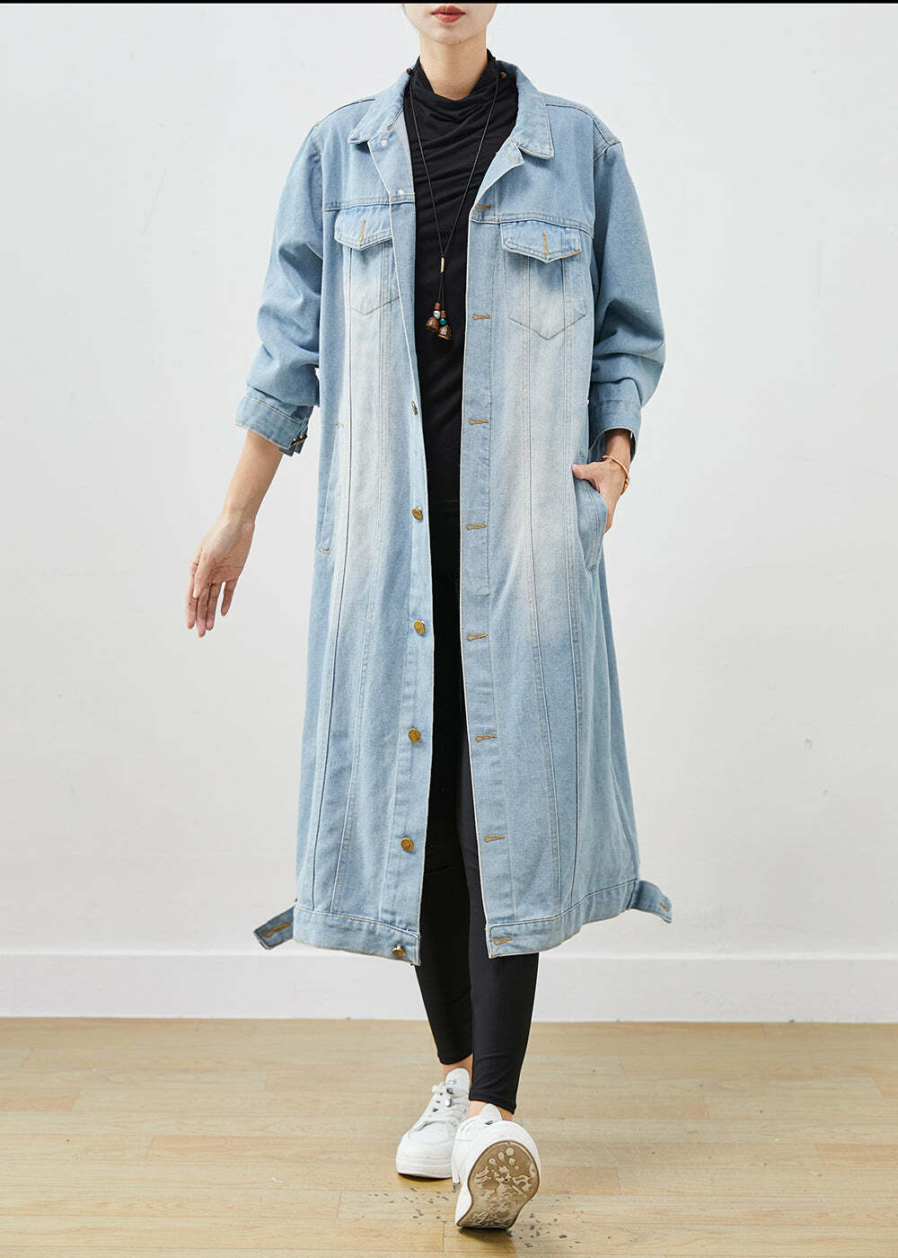 Light Blue Denim Trench - Oversized Button Down Y2K Summer Grunge 90s Fashion Retro Style