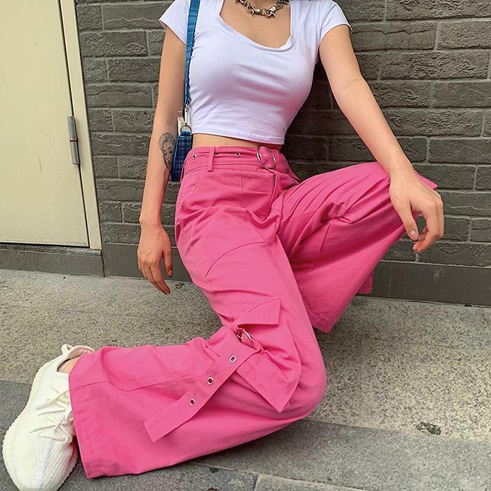Light Pink Cargo Pants - Y2K Summer Grunge Outfit, 90s Fashion, Retro Style, Y2K Club & Party Look