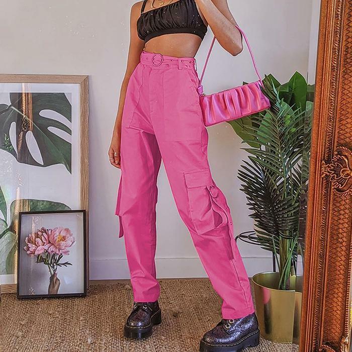 Light Pink Cargo Pants - Y2K Summer Grunge Outfit, 90s Fashion, Retro Style, Y2K Club & Party Look
