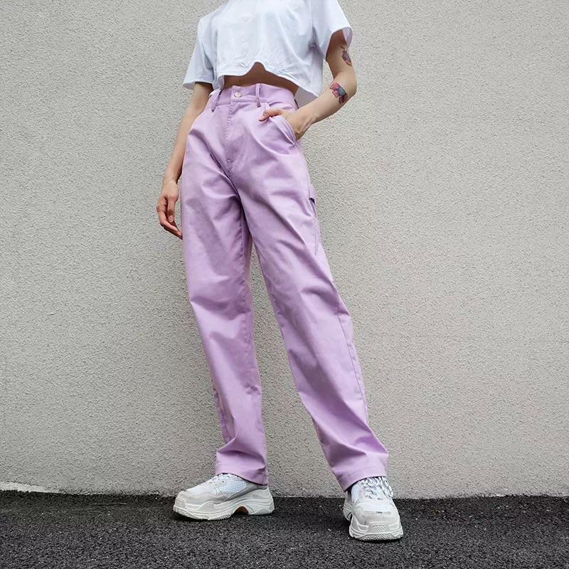 Lilac Cargo Pants - Y2K Summer Grunge Outfit, 90s Fashion, Retro Style, Y2K Club & Party Look