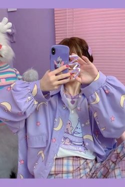 Lilac Moon Button-Up Shirt - Y2K Summer, 90s Fashion, Grunge, Retro, Pastel Goth, Y2K Club