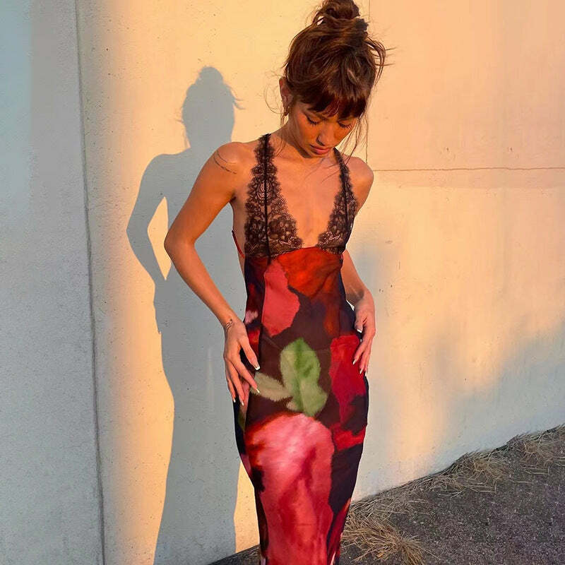 Lilian Slim Maxi Dress - Y2K Summer Grunge Outfit, 90s Fashion, Retro Style, Pastel Goth