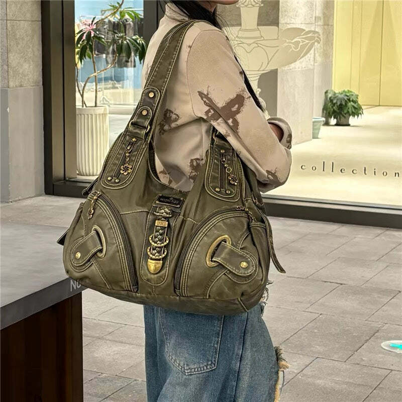 Lillyann Retro Green Shoulder Bag - Y2K Summer, 90s Fashion, Grunge, Pastel Goth, Y2K Popstar