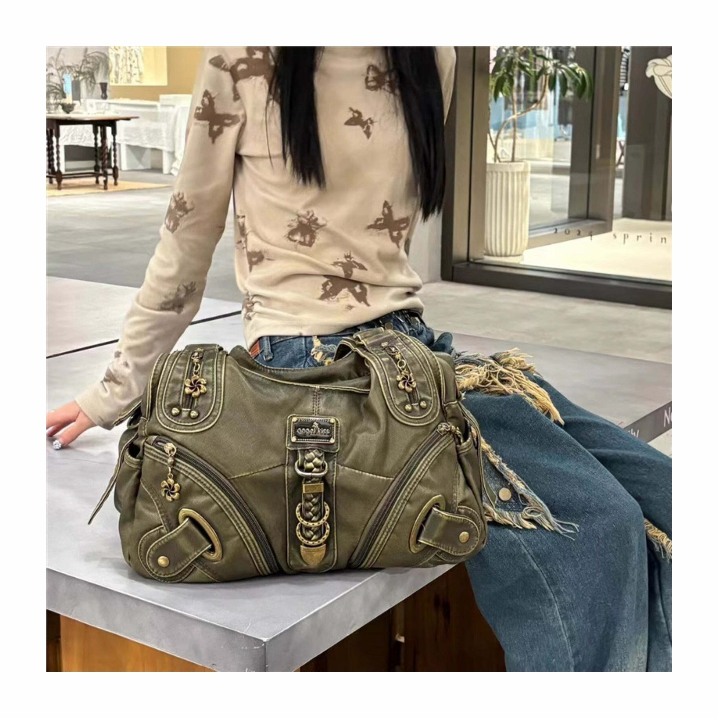 Lillyann Retro Green Shoulder Bag - Y2K Summer, 90s Fashion, Grunge, Pastel Goth, Y2K Popstar