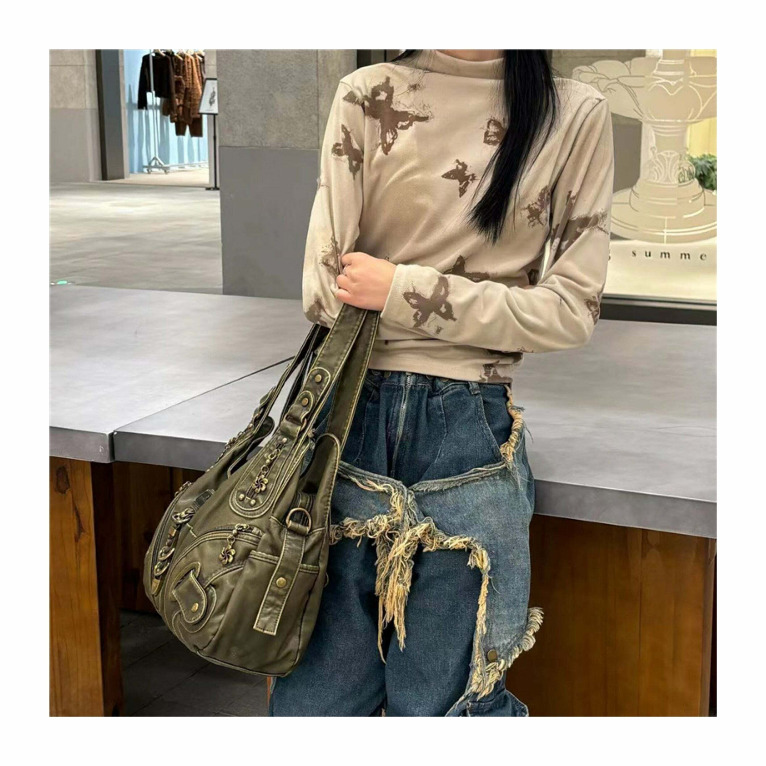 Lillyann Retro Green Shoulder Bag - Y2K Summer, 90s Fashion, Grunge, Pastel Goth, Y2K Popstar