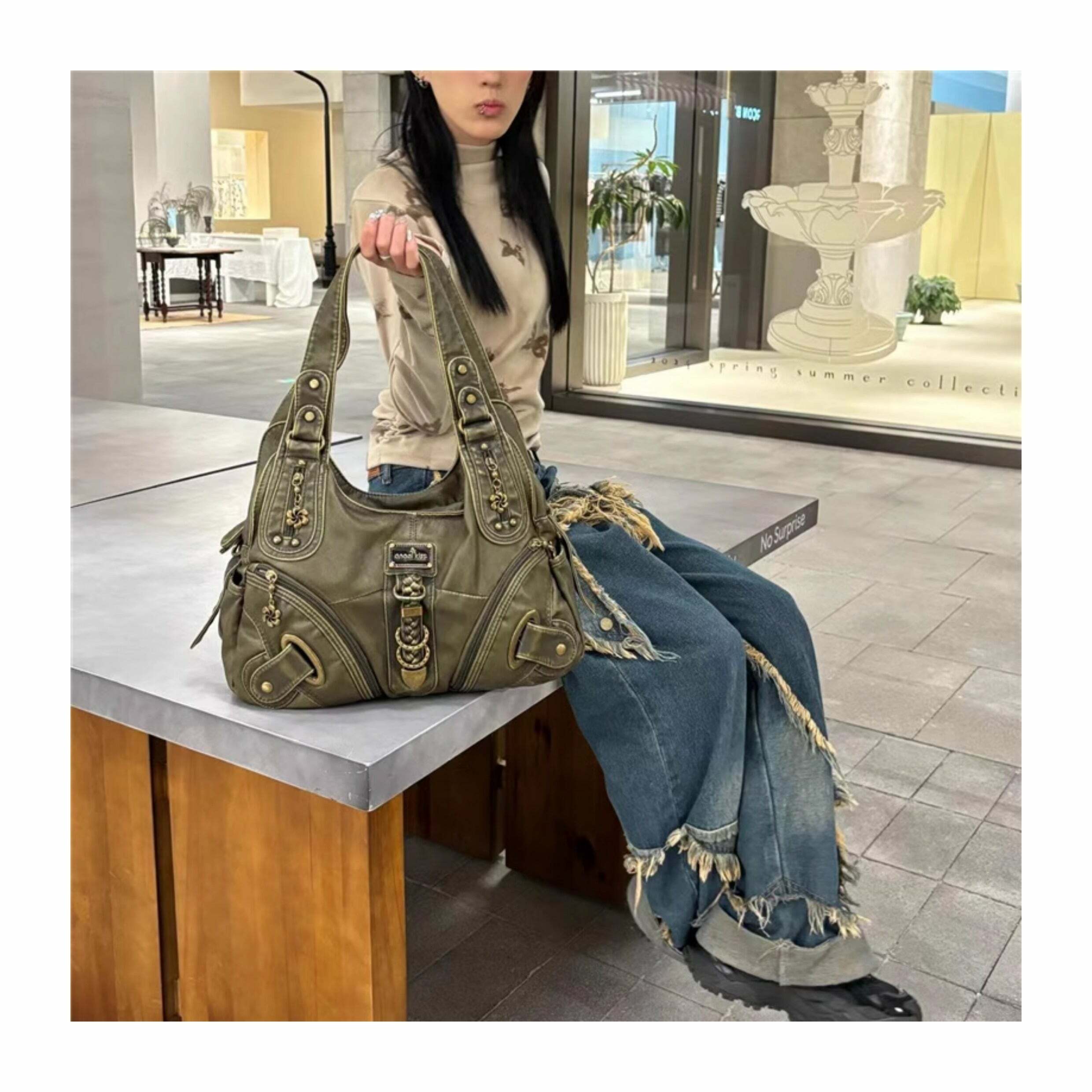 Lillyann Retro Green Shoulder Bag - Y2K Summer, 90s Fashion, Grunge, Pastel Goth, Y2K Popstar