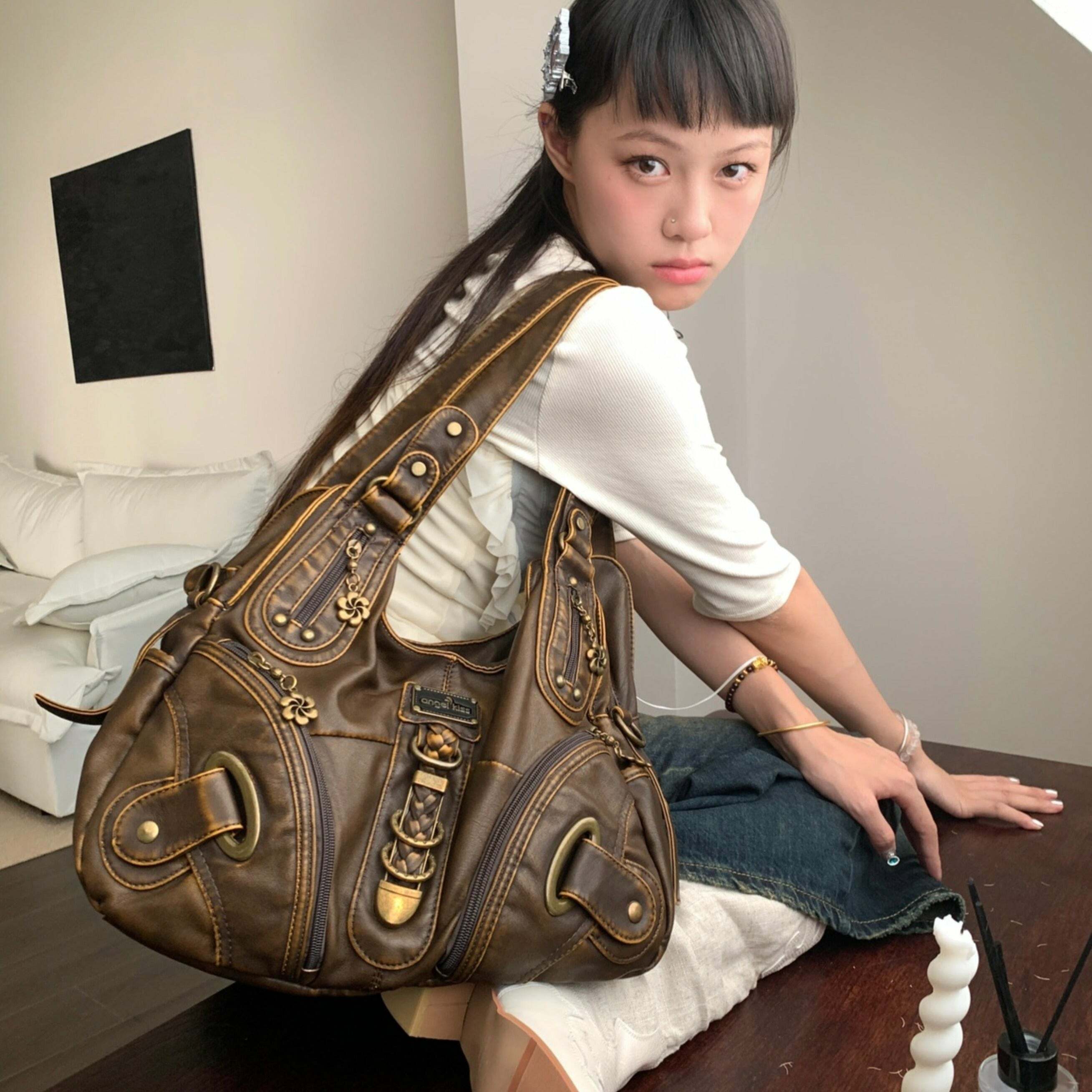 Lillyann Retro Shoulder Bag - Y2K Summer, 90s Grunge, Pastel Goth, Y2K Party & Club Outfits