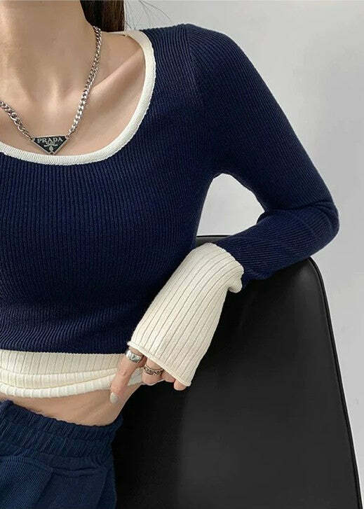 Living In Contrast Colors Long Sleeved Top - Y2K Grunge, 90s Fashion, Retro Summer Outfit