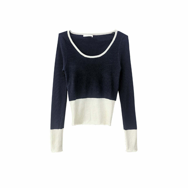 Living In Contrast Colors Long Sleeved Top - Y2K Grunge, 90s Fashion, Retro Summer Outfit