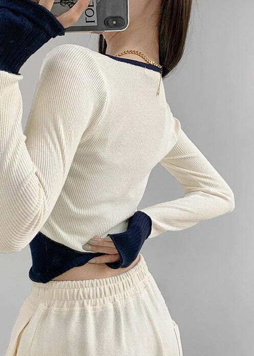 Living In Contrast Colors Long Sleeved Top - Y2K Grunge, 90s Fashion, Retro Summer Outfit
