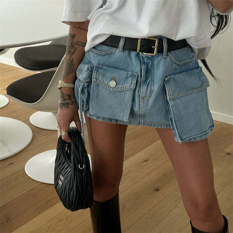 Liza Denim Mini Cargo Skirt - Y2K Summer Grunge, 90s Retro, Pastel Goth, Y2K Party Outfit