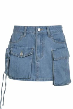 Liza Denim Mini Cargo Skirt - Y2K Summer Grunge, 90s Retro, Pastel Goth, Y2K Party Outfit