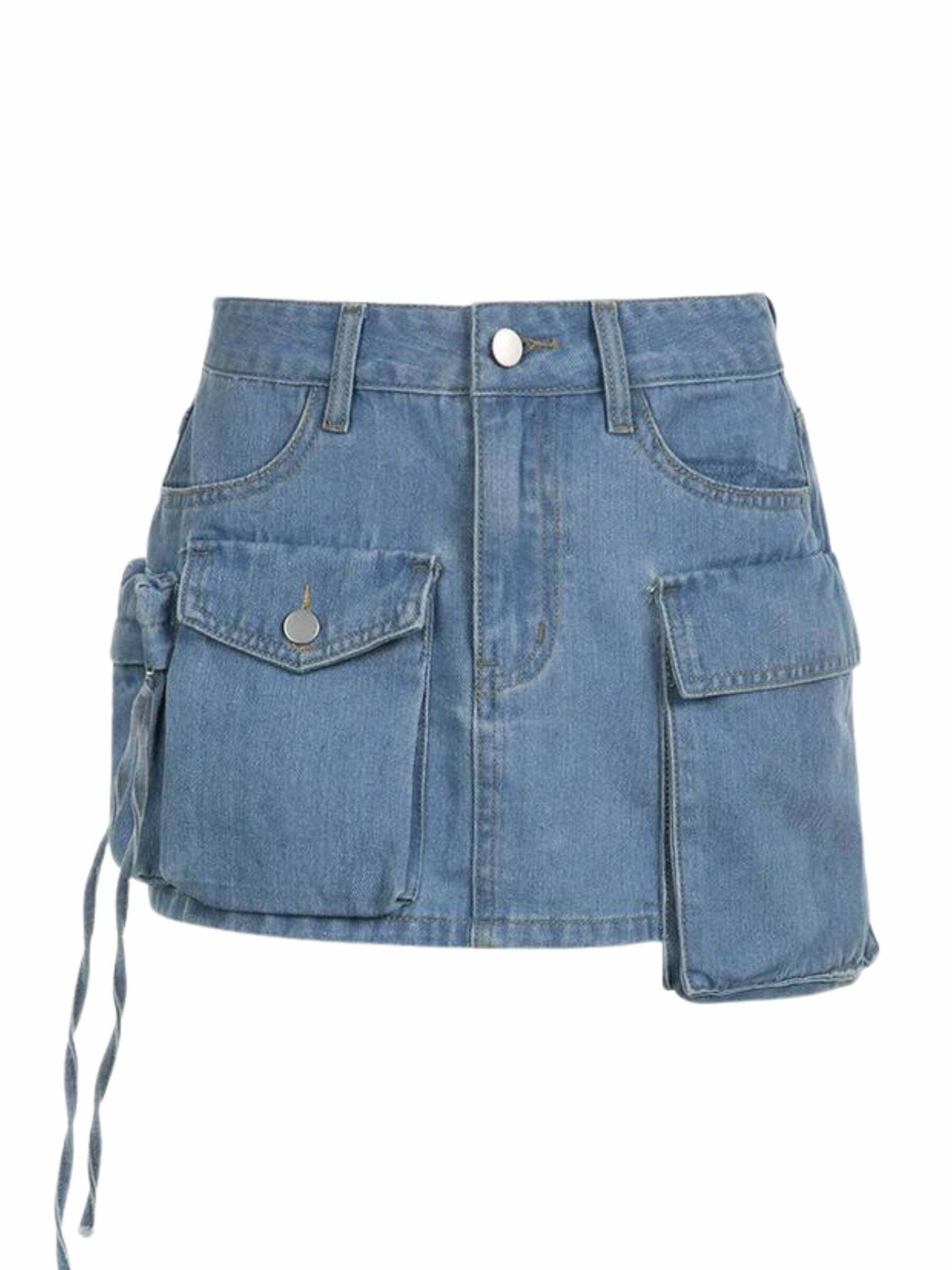 Liza Denim Mini Cargo Skirt - Y2K Summer Grunge, 90s Retro, Pastel Goth, Y2K Party Outfit