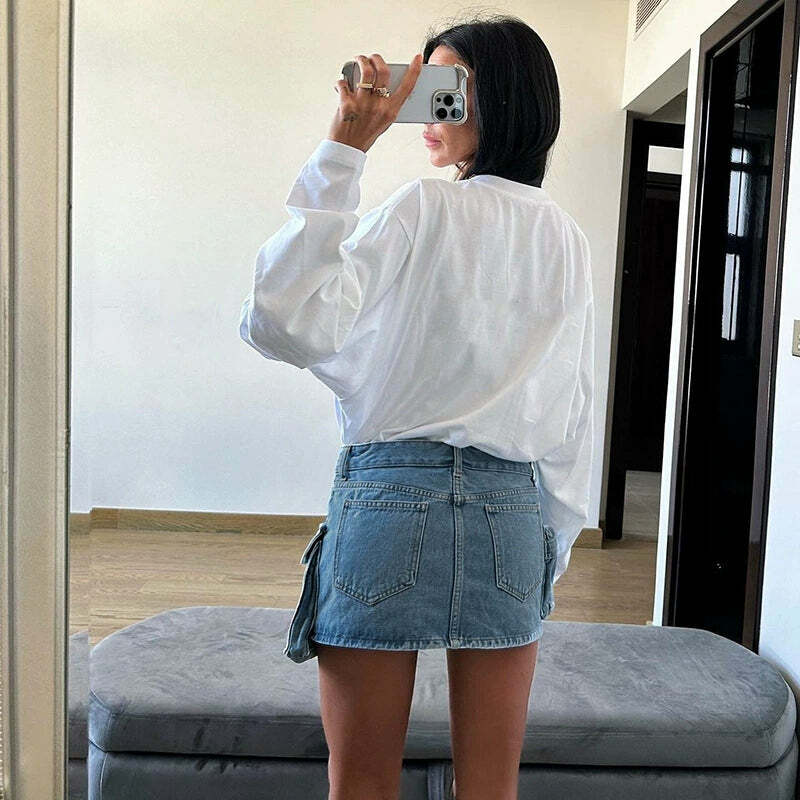 Liza Denim Mini Cargo Skirt - Y2K Summer Grunge, 90s Retro, Pastel Goth, Y2K Party Outfit