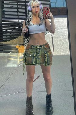 Liza Denim Mini Cargo Skirt - Y2K Summer Grunge, 90s Retro, Pastel Goth, Y2K Party Outfit