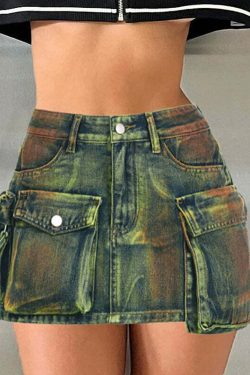 Liza Denim Mini Cargo Skirt - Y2K Summer Grunge, 90s Retro, Pastel Goth, Y2K Party Outfit