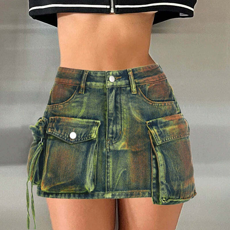 Liza Denim Mini Cargo Skirt - Y2K Summer Grunge, 90s Retro, Pastel Goth, Y2K Party Outfit