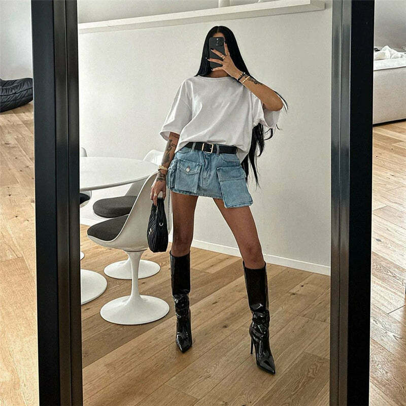 Liza Denim Mini Cargo Skirt - Y2K Summer Grunge, 90s Retro, Pastel Goth, Y2K Party Outfit