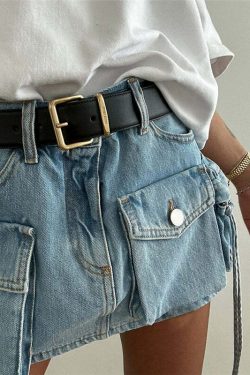 Liza Denim Mini Cargo Skirt - Y2K Summer Grunge, 90s Retro, Pastel Goth, Y2K Party Outfit