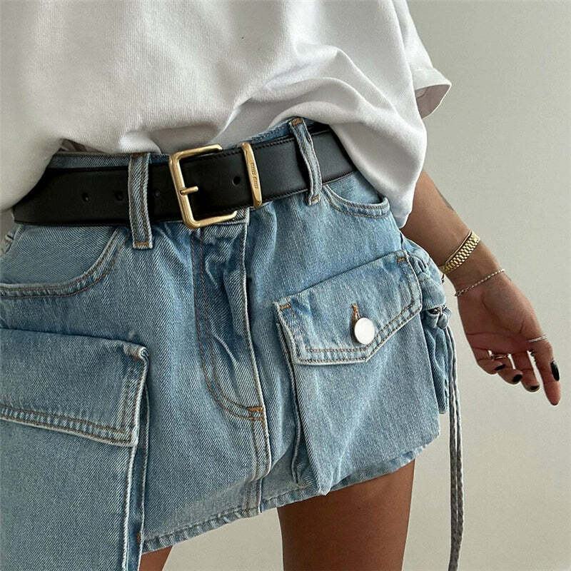 Liza Denim Mini Cargo Skirt - Y2K Summer Grunge, 90s Retro, Pastel Goth, Y2K Party Outfit