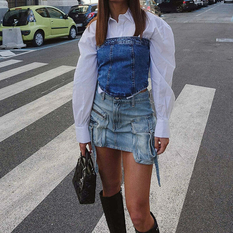 Liza Denim Mini Cargo Skirt - Y2K Summer Grunge, 90s Retro, Pastel Goth, Y2K Party Outfit