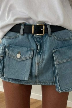 Liza Denim Mini Cargo Skirt - Y2K Summer Grunge, 90s Retro, Pastel Goth, Y2K Party Outfit