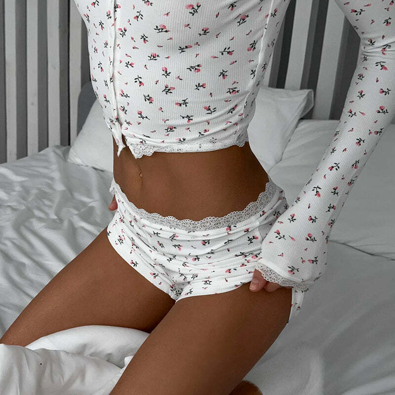 Lizbeth Mini Floral Top & Short Set - Y2K Summer Grunge Outfit, 90s Retro Fashion, Pastel Goth