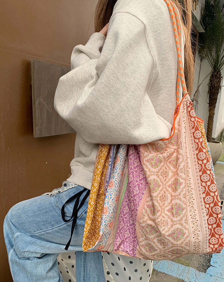 Lochlyn Printed Tote Bag - Y2K Summer & 90s Grunge Fashion, Retro Style, Pastel Goth Accessory
