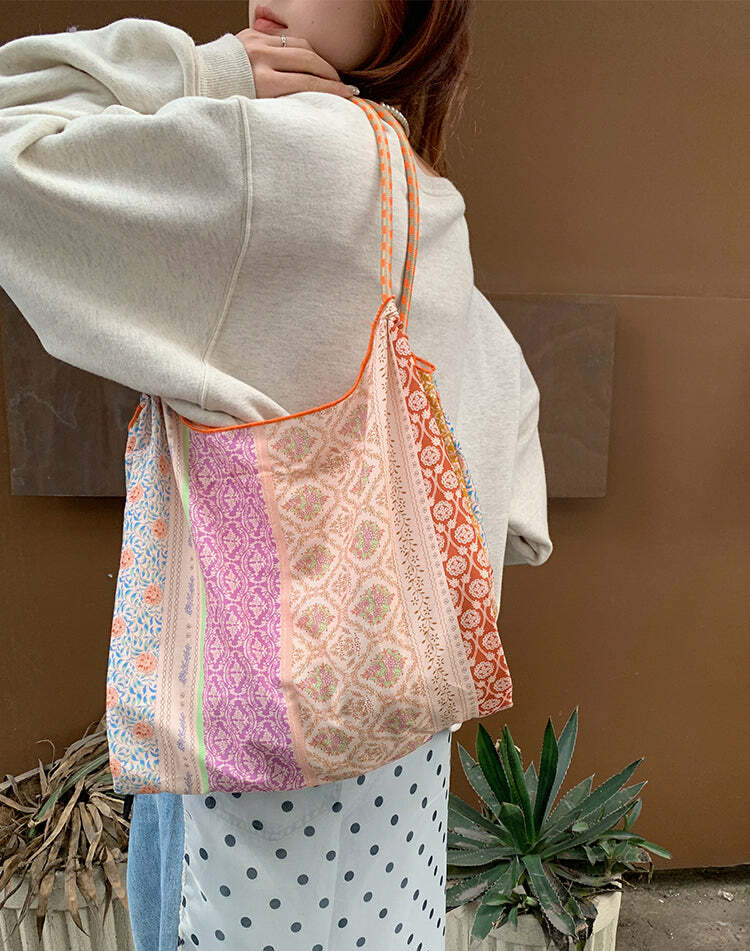 Lochlyn Printed Tote Bag - Y2K Summer & 90s Grunge Fashion, Retro Style, Pastel Goth Accessory