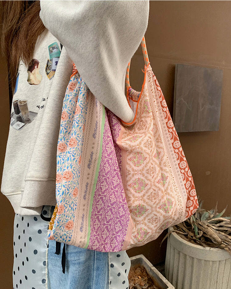 Lochlyn Printed Tote Bag - Y2K Summer & 90s Grunge Fashion, Retro Style, Pastel Goth Accessory