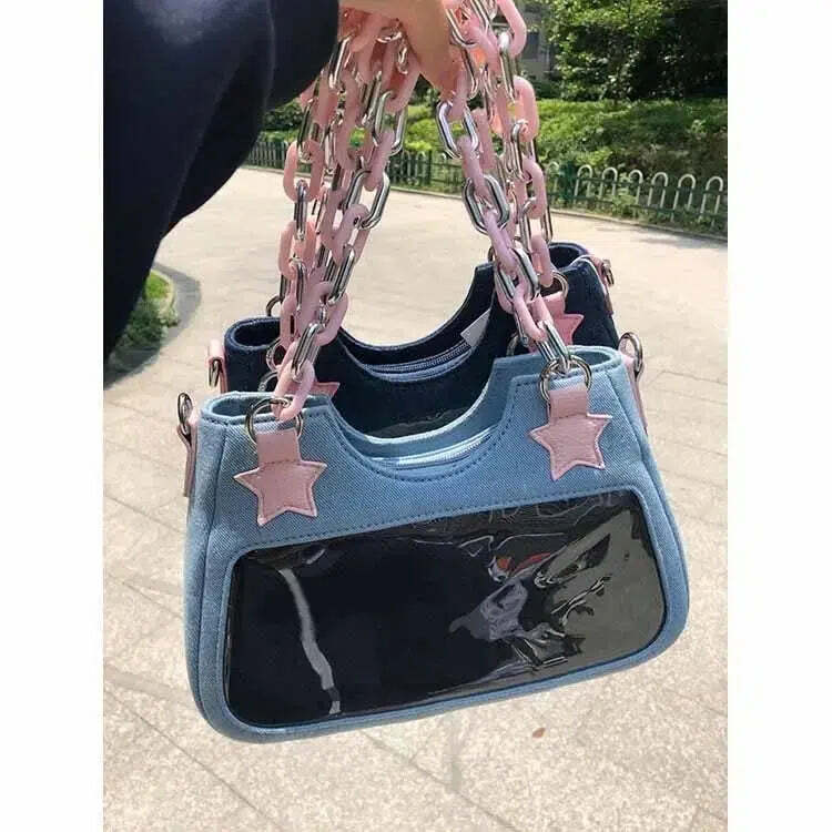 Lola Y2K Denim Baguette Handbag - Retro 90s Grunge, Y2K Summer & Party Outfits Accessory