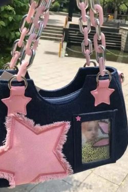 Lola Y2K Denim Baguette Handbag - Retro 90s Grunge, Y2K Summer & Party Outfits Accessory