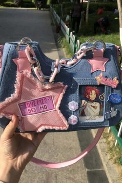 Lola Y2K Denim Baguette Handbag - Retro 90s Grunge, Y2K Summer & Party Outfits Accessory
