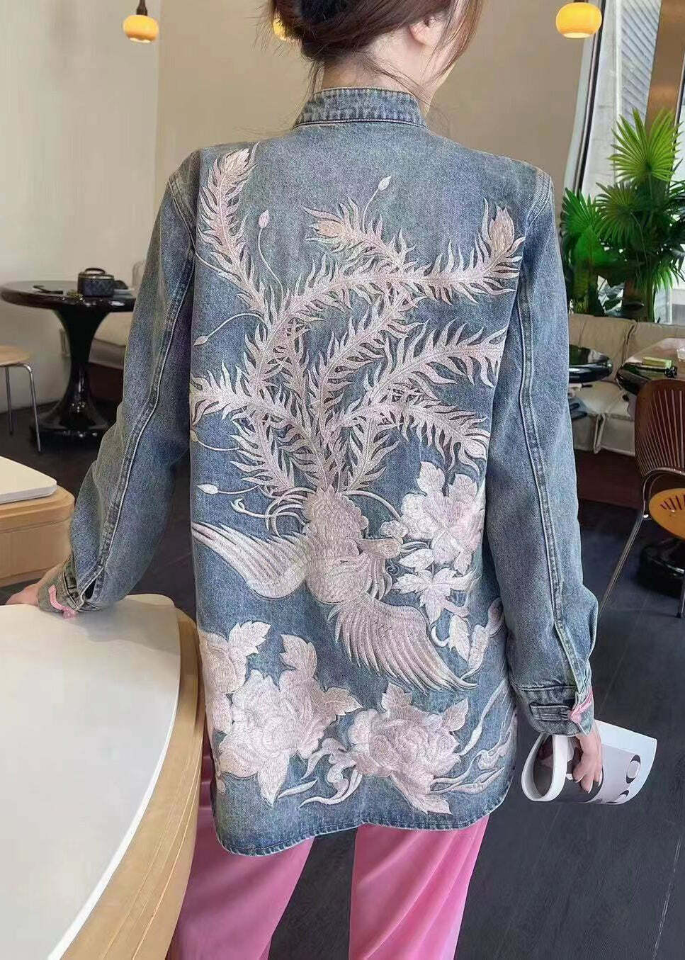 Loose Blue Embroidered Button Denim Coat - Y2K Summer, 90s Grunge, Retro Fashion, Y2K Outfits