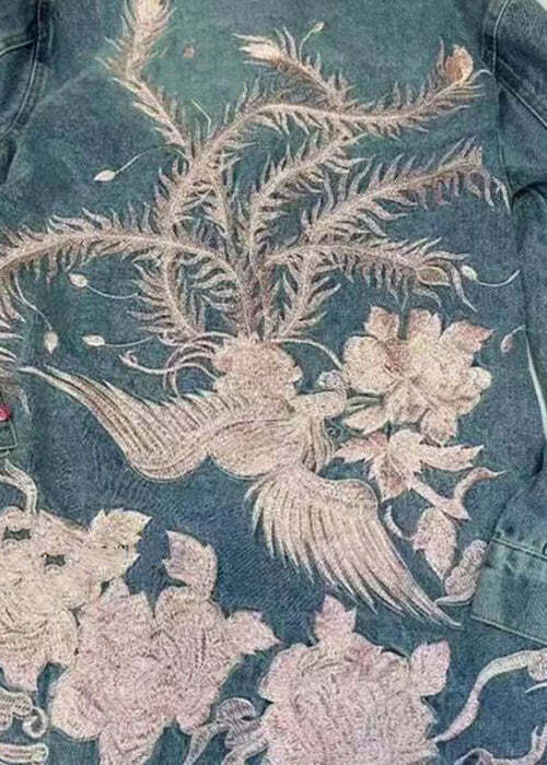 Loose Blue Embroidered Button Denim Coat - Y2K Summer, 90s Grunge, Retro Fashion, Y2K Outfits