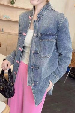 Loose Blue Embroidered Button Denim Coat - Y2K Summer, 90s Grunge, Retro Fashion, Y2K Outfits