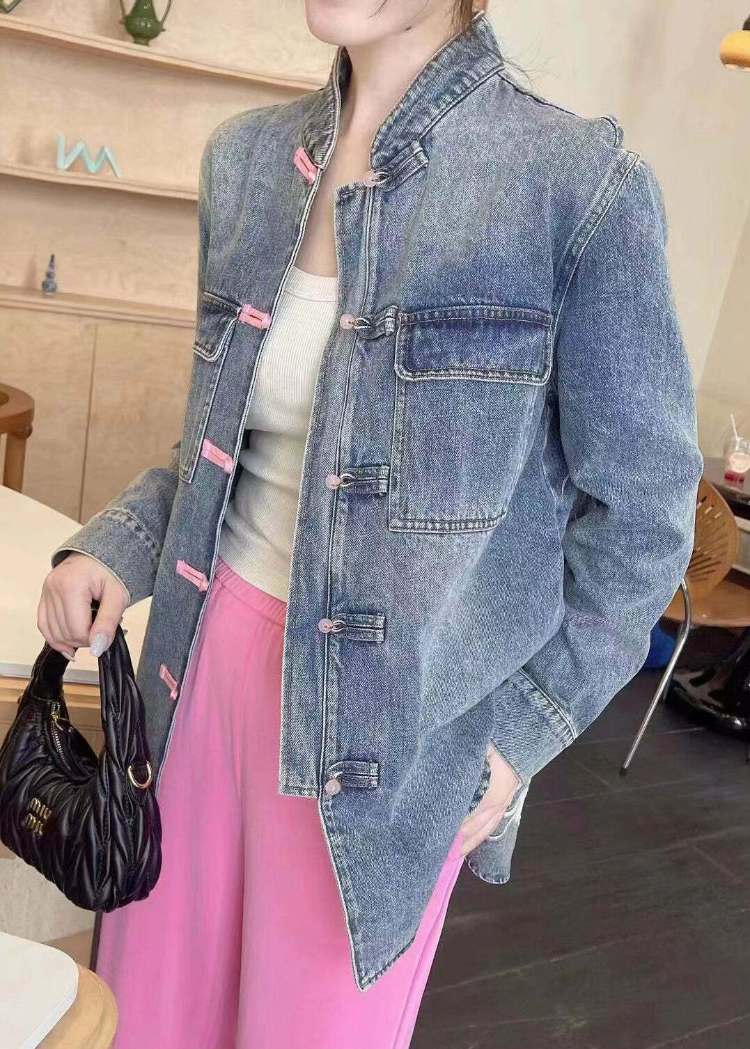 Loose Blue Embroidered Button Denim Coat - Y2K Summer, 90s Grunge, Retro Fashion, Y2K Outfits
