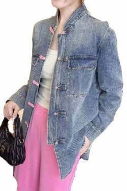 Loose Blue Embroidered Button Denim Coat - Y2K Summer, 90s Grunge, Retro Fashion, Y2K Outfits