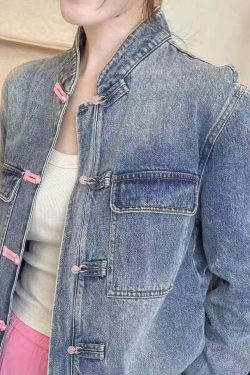 Loose Blue Embroidered Button Denim Coat - Y2K Summer, 90s Grunge, Retro Fashion, Y2K Outfits