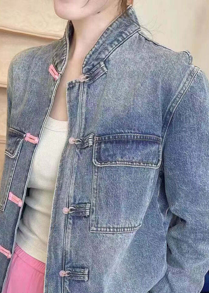 Loose Blue Embroidered Button Denim Coat - Y2K Summer, 90s Grunge, Retro Fashion, Y2K Outfits