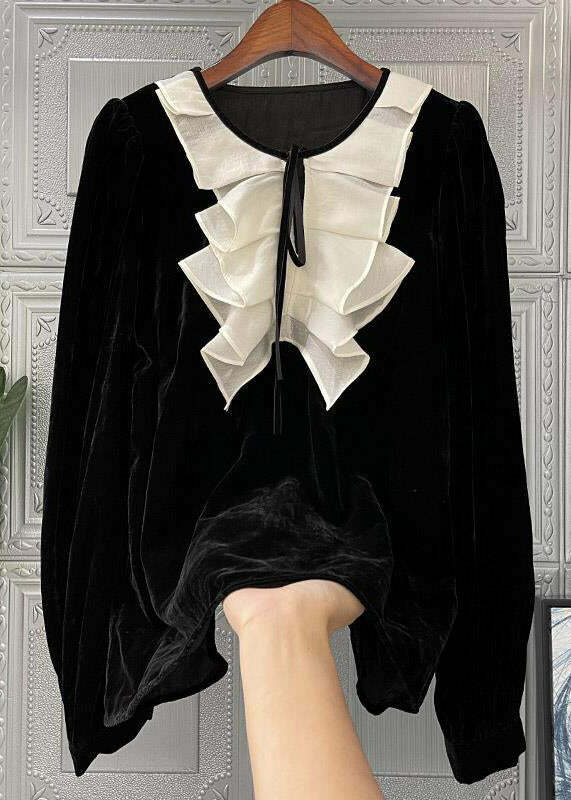Loose Camel Ruffled Lace Up Patchwork Silk Velour Top - Y2K Summer, 90s Grunge, Retro Fashion