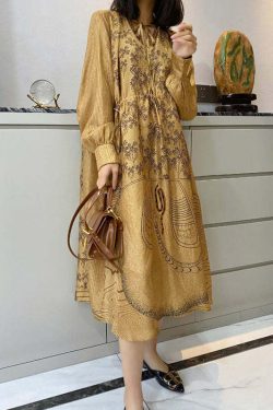 Loose Champagne Silk Dress with Pockets - Y2K Summer, 90s Grunge, Retro Party Outfit